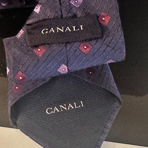 Canali Blue Tie Silk Neckwear Silk Purple Lavender Red Geometric Abstract Maroon - Picture 6 of 6
